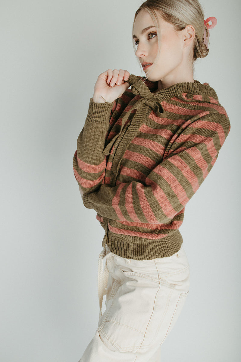 The Wayment Hooded Cardigan in Olive Stripe