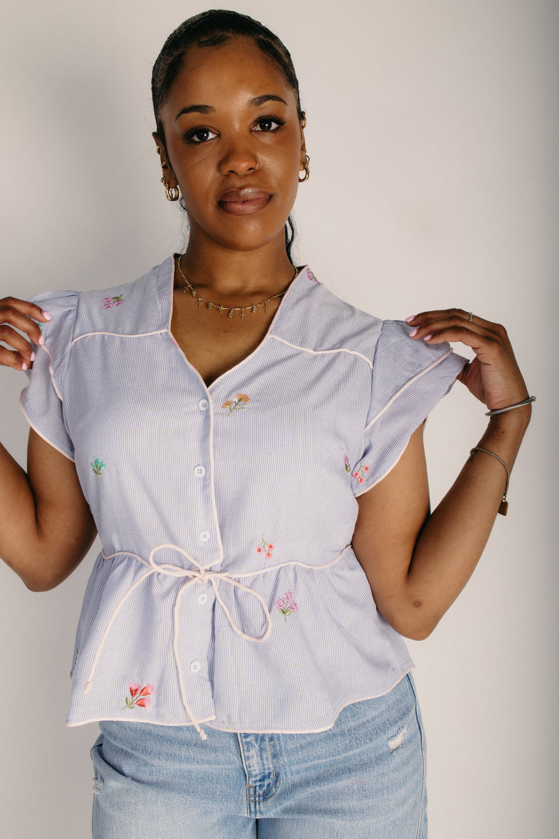 The Catalina Contrast Piping Blouse in Blue Stripe – Piper & Scoot