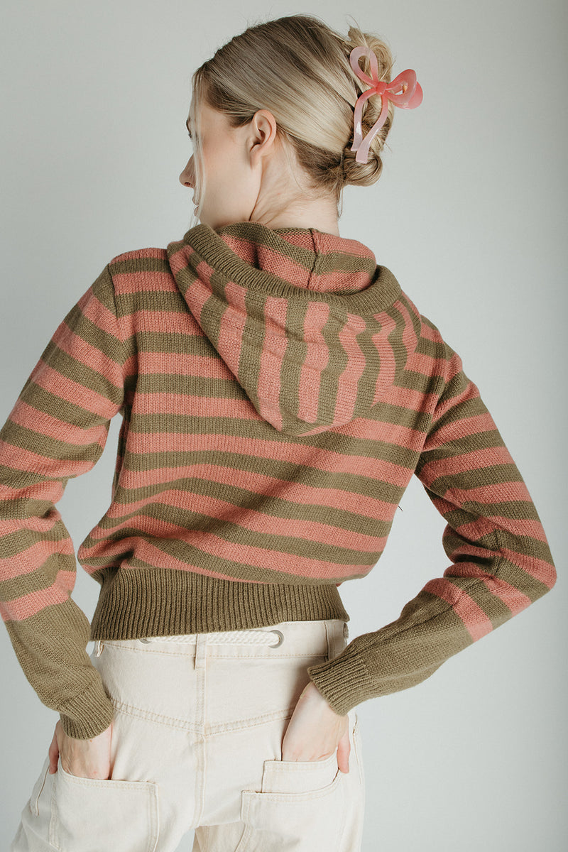The Wayment Hooded Cardigan in Olive Stripe