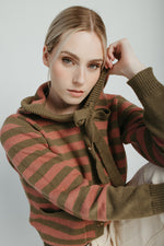 The Wayment Hooded Cardigan in Olive Stripe