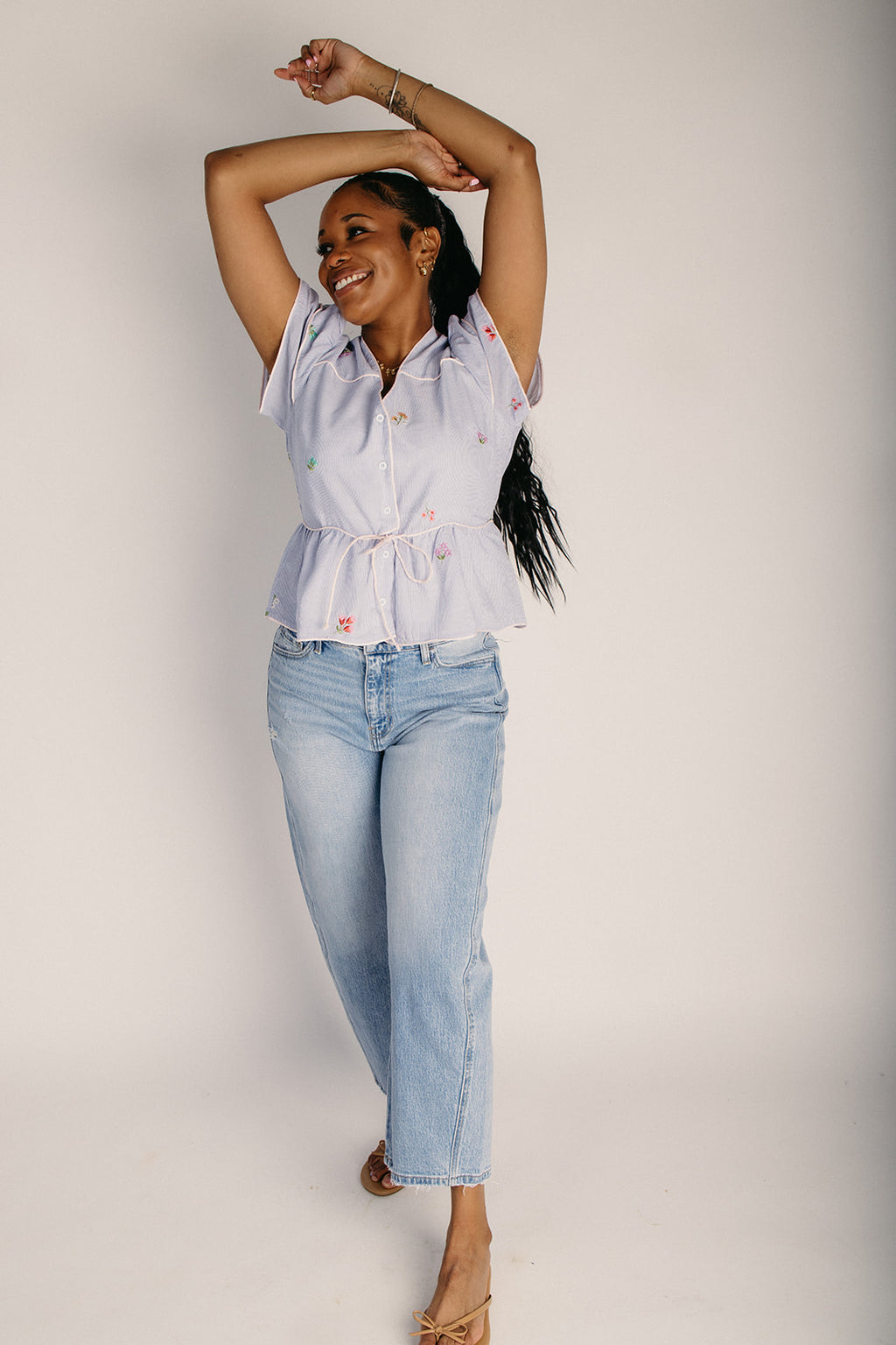 The Catalina Contrast Piping Blouse in Blue Stripe – Piper & Scoot
