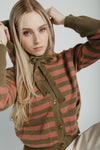 The Wayment Hooded Cardigan in Olive Stripe