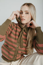 The Wayment Hooded Cardigan in Olive Stripe