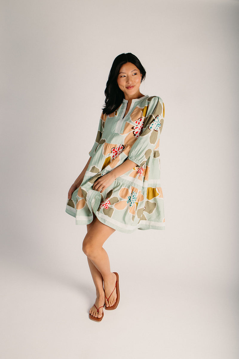 tiered floral midi dress The Cortlin Tiered Floral Midi Dress in Mint 1X-Large