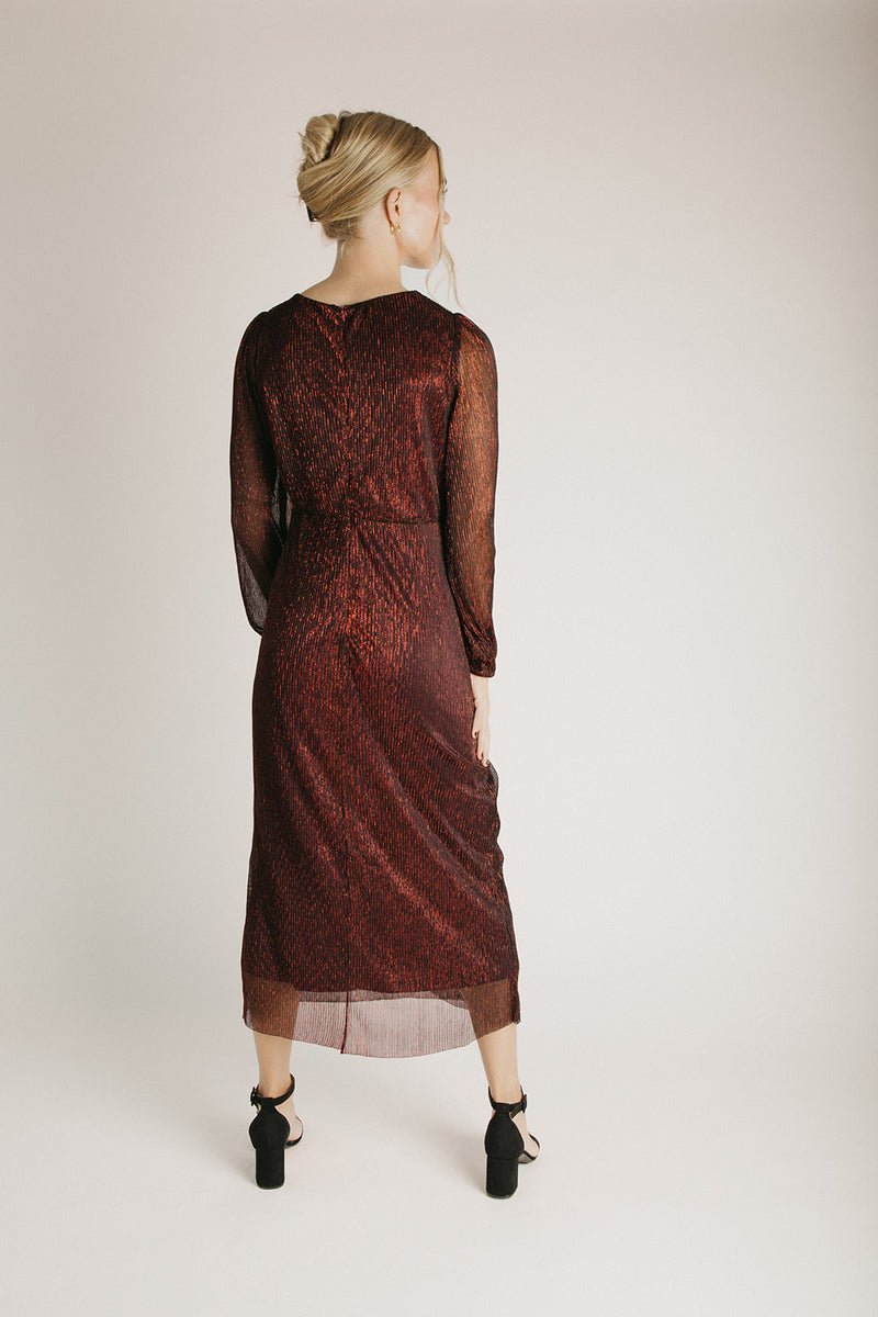 The Polzin Glitter Wrap Midi Dress in Ruby