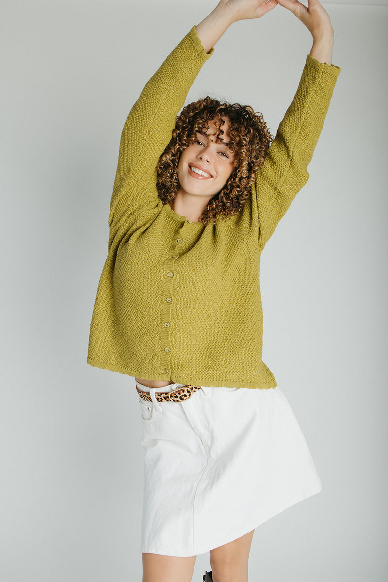 The Jori Knit Button-Up Cardigan in Moss Green