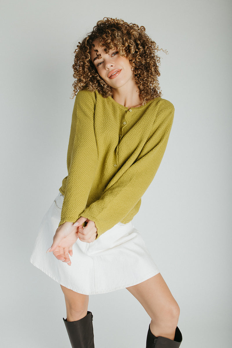 The Jori Knit Button-Up Cardigan in Moss Green