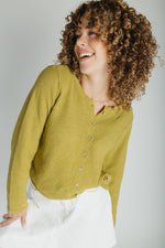 The Jori Knit Button-Up Cardigan in Moss Green