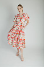 The Cedar Floral Belted Midi Dress in Pink