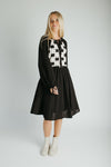 The Edith Checkered Detail Midi Dress in Black