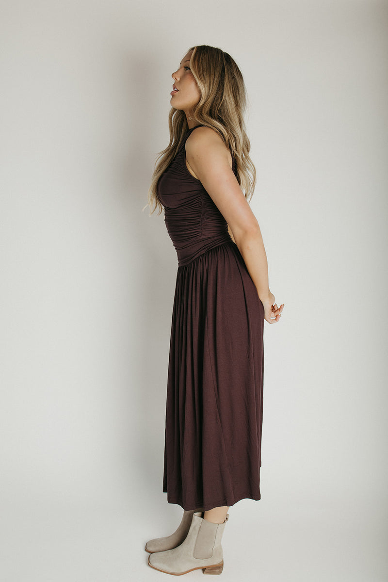 The Statham Boat Neck Maxi Dress in Chocolate The Statham Boat Neck Maxi Dress in Chocolate