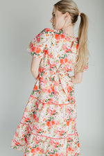 The Cedar Floral Belted Midi Dress in Pink