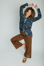 The Talulah Embroidered Blouse in Blue Velvet