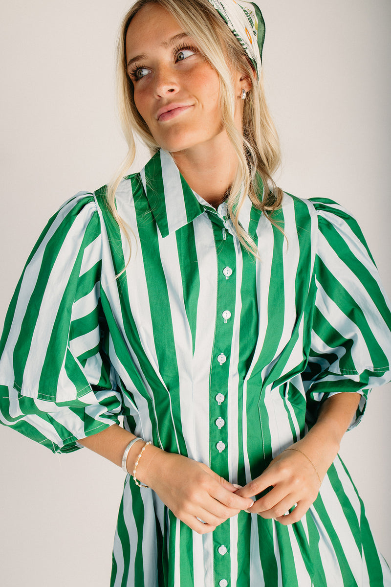 green and white striped t shirt dress Pomander Place Green Stripe Reina Dress Green / XXS