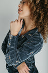 The Talulah Embroidered Blouse in Blue Velvet