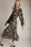 The Pollick Floral Midi Dress in Black Multi