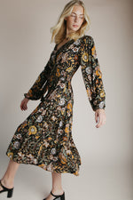 The Pollick Floral Midi Dress in Black Multi
