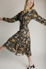The Pollick Floral Midi Dress in Black Multi