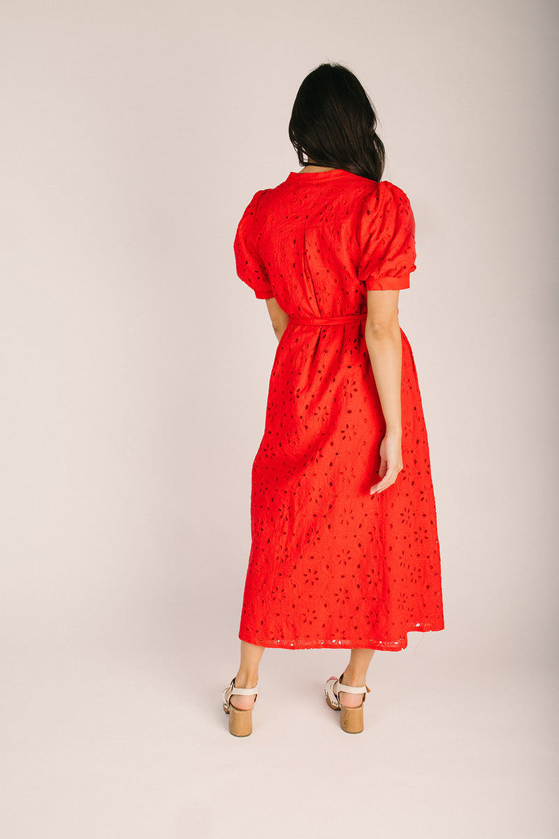 The Courogen Button-Up Eyelet Midi Dress in Red – Piper & Scoot