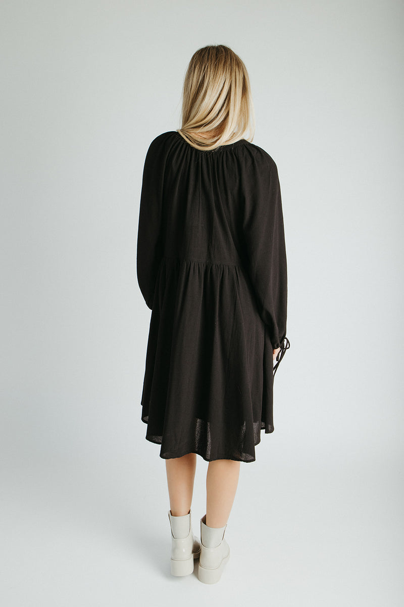 The Edith Checkered Detail Midi Dress in Black