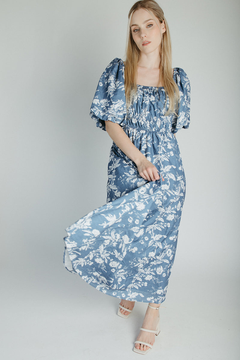 The Bandix Floral Textured Midi Dress in Navy