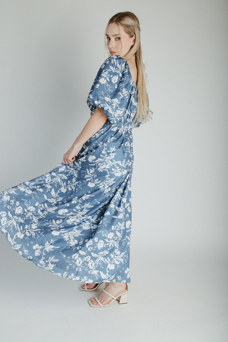 The Bandix Floral Textured Midi Dress in Navy