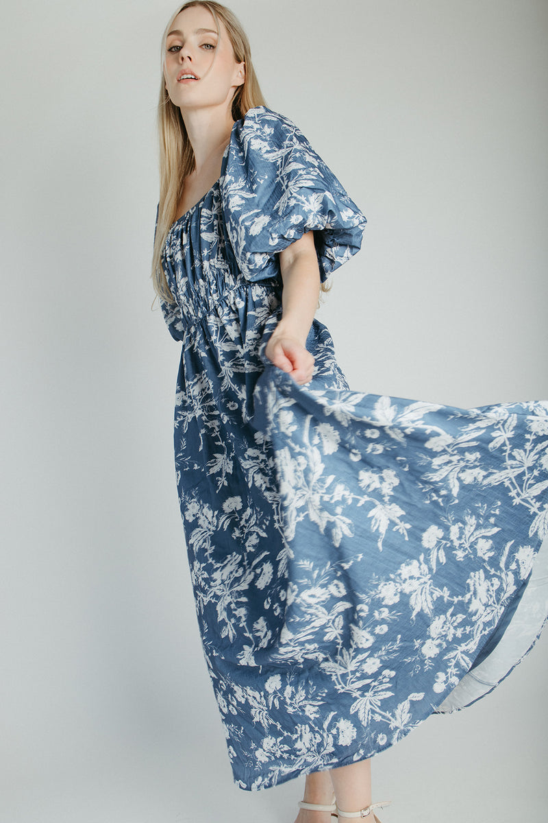 The Bandix Floral Textured Midi Dress in Navy