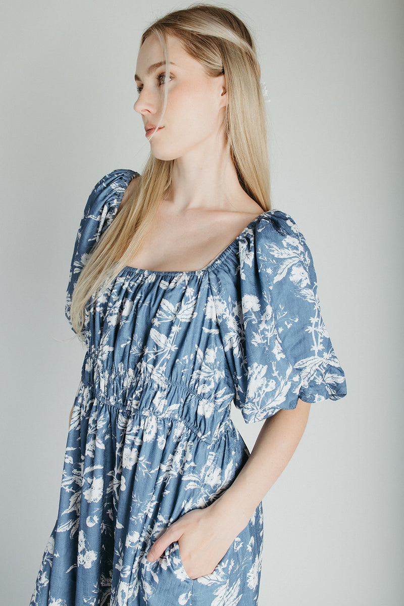 The Bandix Floral Textured Midi Dress in Navy
