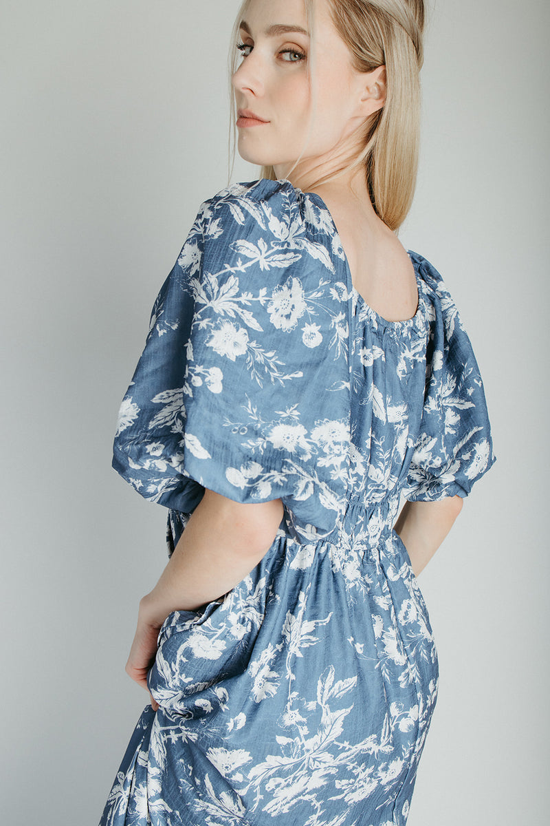 The Bandix Floral Textured Midi Dress in Navy