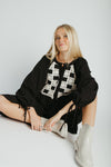 The Edith Checkered Detail Midi Dress in Black