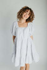 The Hale Striped Puff Sleeve Dress in Ivory + Black