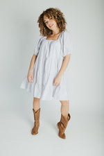 The Hale Striped Puff Sleeve Dress in Ivory + Black