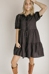 The Nancy Plaid Button-Up Dress in Black
