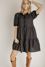 The Nancy Plaid Button-Up Dress in Black