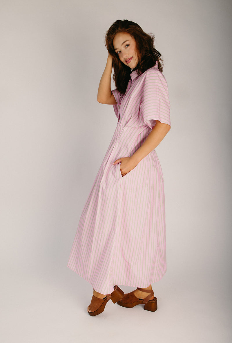 The Hattaway Button-Up Midi Dress in Pink + Green Stripe – Piper & Scoot