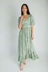 The Novak Flutter Sleeve Midi Dress in Palm Green