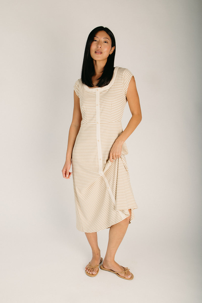 rib midi dress The Norwich Ribbed Midi Dress in Cream + Taupe Small