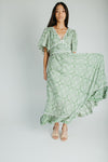The Novak Flutter Sleeve Midi Dress in Palm Green