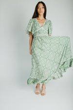 The Novak Flutter Sleeve Midi Dress in Palm Green