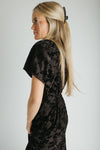 The Raven Velvet Textured Midi Dress in Black