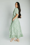 The Novak Flutter Sleeve Midi Dress in Palm Green