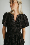 The Raven Velvet Textured Midi Dress in Black