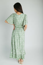 The Novak Flutter Sleeve Midi Dress in Palm Green