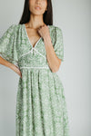The Novak Flutter Sleeve Midi Dress in Palm Green