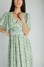 The Novak Flutter Sleeve Midi Dress in Palm Green