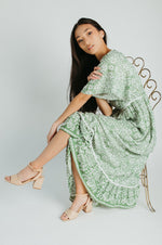 The Novak Flutter Sleeve Midi Dress in Palm Green