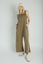 The Bandela Wide Leg Tank Overall in Olive
