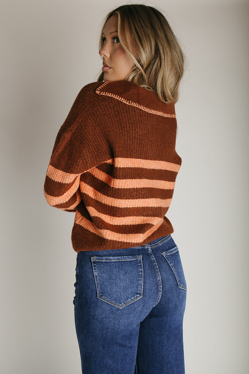 The Samoza Striped Collared Sweater in Brick + Terracotta
