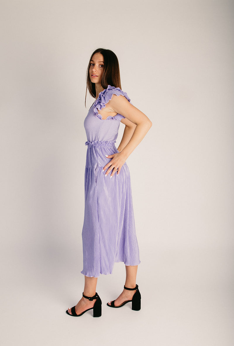 midi purple dress The Swensen Textured Midi Dress in Lavender Large