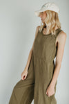 The Bandela Wide Leg Tank Overall in Olive
